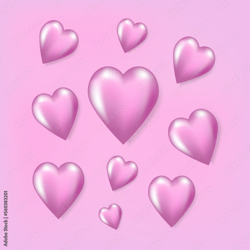3d Hearts.Realistic Hearts.Valentines day poster Vector Illustration