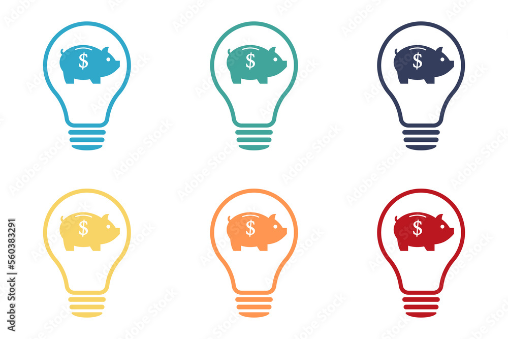 Piggy bank in a light bulb. Illustration set Piggy bank in a light bulb. Illustration set