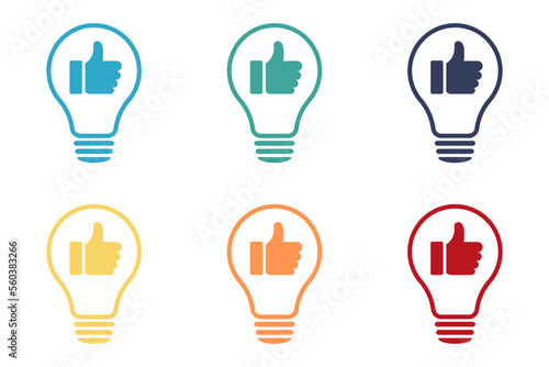 Thumb up, social media web design. Idea lamp icon. Flat style - stock vector