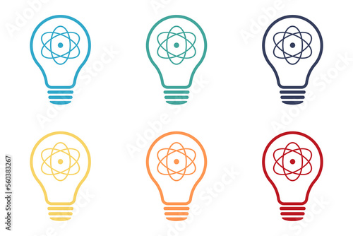 Atom inside a light bulb. Icon set. Illustration on a white background 