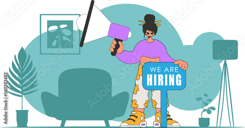 The theme is Human Resource. The girl is holding a megaphone in her hands.