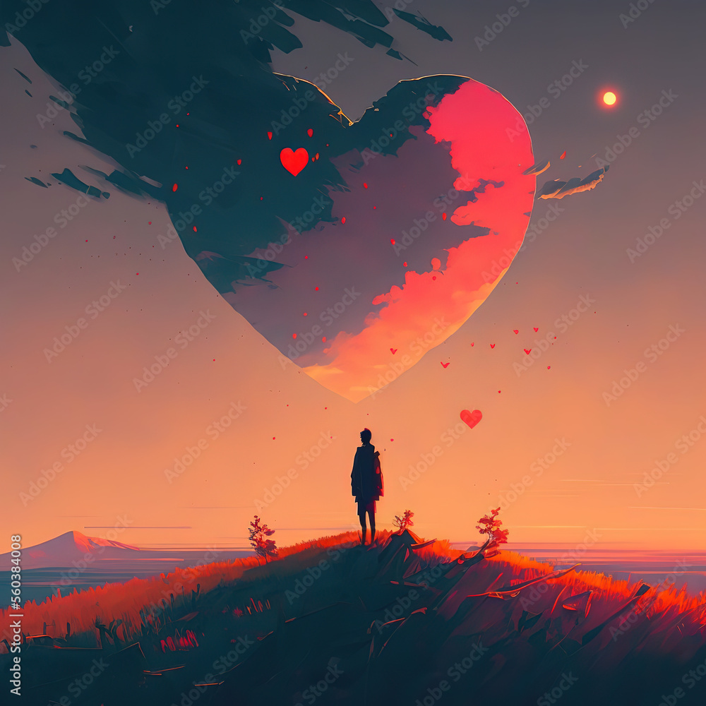 A giant heart in the sky surrounded by beautiful clouds. A romantic view great for Valentine's Day designs, posters, and wallpaper. Generative AI. A giant heart in the sky surrounded by beautiful clouds. A romantic view great for Valentine's Day designs, posters, and wallpaper. Generative AI.