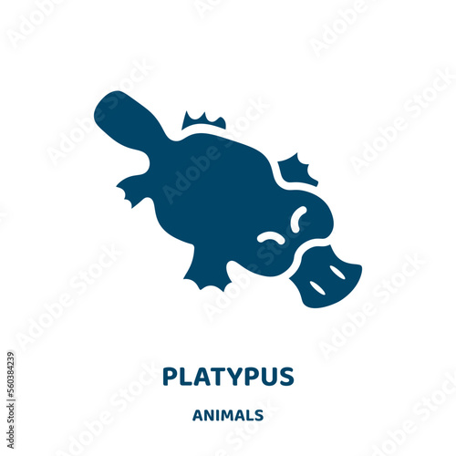 platypus vector icon from animals collection. character filled flat symbol for mobile concept and web design. Black australia glyph icon. Isolated sign, logo illustration. Vector graphics.