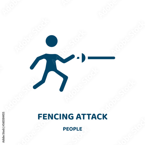 fencing attack vector icon from people collection. rapier filled flat symbol for mobile concept and web design. Black attack glyph icon. Isolated sign, logo illustration. Vector graphics.