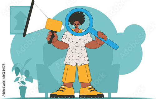 Topic Human resource and recruitment. A man with a megaphone. labor market.