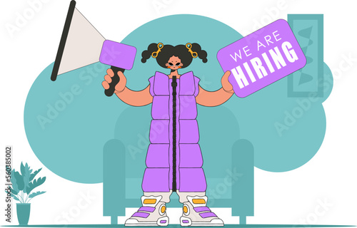 Subject Sphere of human resources. Girl with a megaphone. labor market.