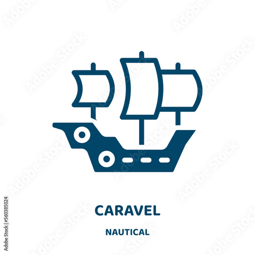 caravel vector icon from nautical collection. discovery filled flat symbol for mobile concept and web design. Black boat glyph icon. Isolated sign, logo illustration. Vector graphics.