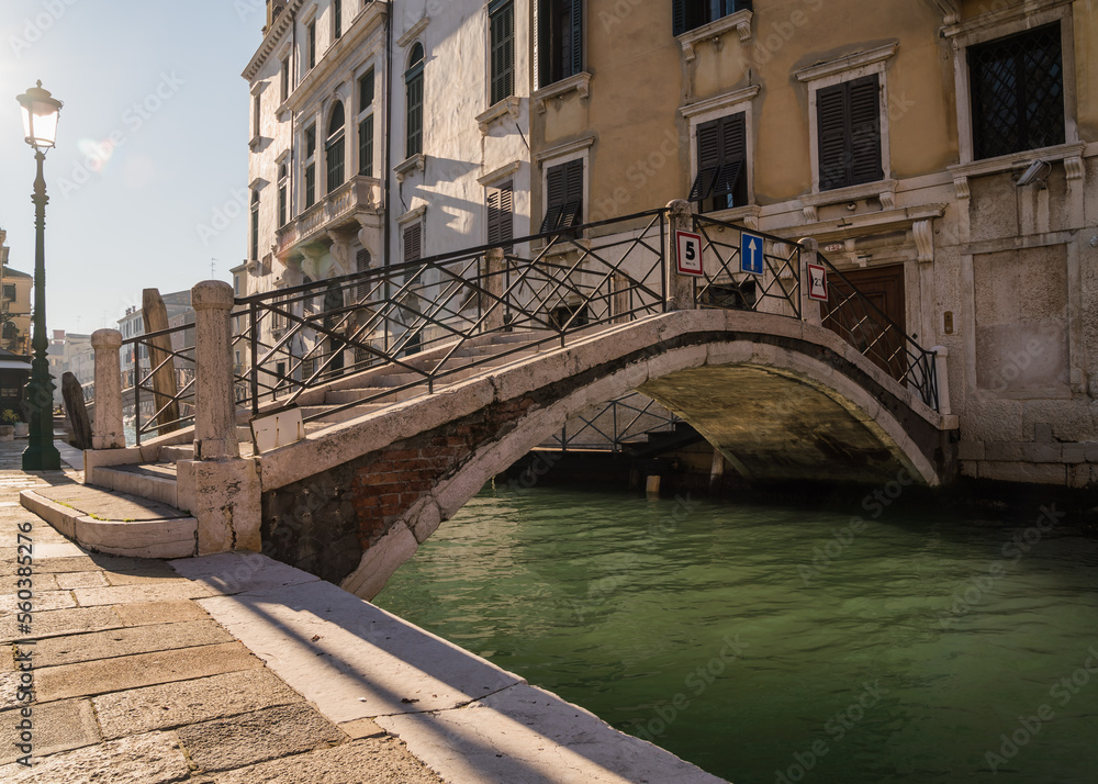 Closeup detail of a beautiful old bridge in Venice, Italy