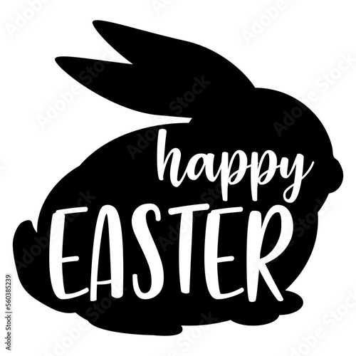 Logo aislado con silueta de conejito con mensaje Happy Easter en texto manuscrito para su uso en invitaciones y tarjetas