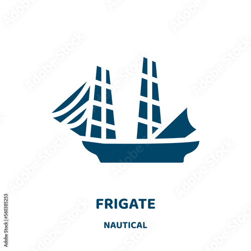 frigate vector icon from nautical collection. ship filled flat symbol for mobile concept and web design. Black ocean glyph icon. Isolated sign, logo illustration. Vector graphics.