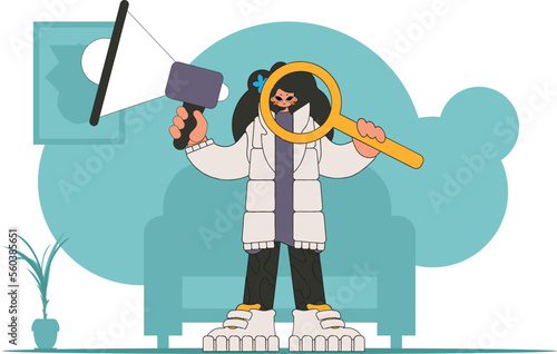 Concept Attraction and search of personnel. Woman with a megaphone. labor market.