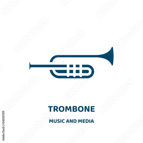 trombone vector icon from music and media collection. classical filled flat symbol for mobile concept and web design. Black concert glyph icon. Isolated sign, logo illustration. Vector graphics.
