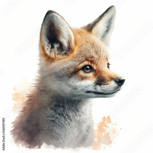 portrait of lovely baby animal  watercolor  ai generated fox 