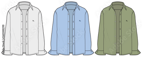 mens long sleeve shirt flat sketch vector illustration technical cad drawing template