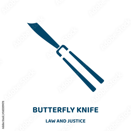 butterfly knife vector icon from law and justice collection. animal filled flat symbol for mobile concept and web design. Black single glyph icon. Isolated sign, logo illustration. Vector graphics.