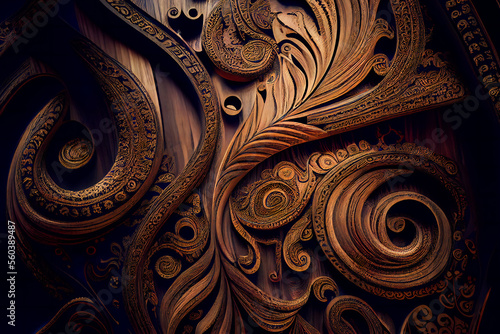 Wooden craft floral pattern background. Generative AI.