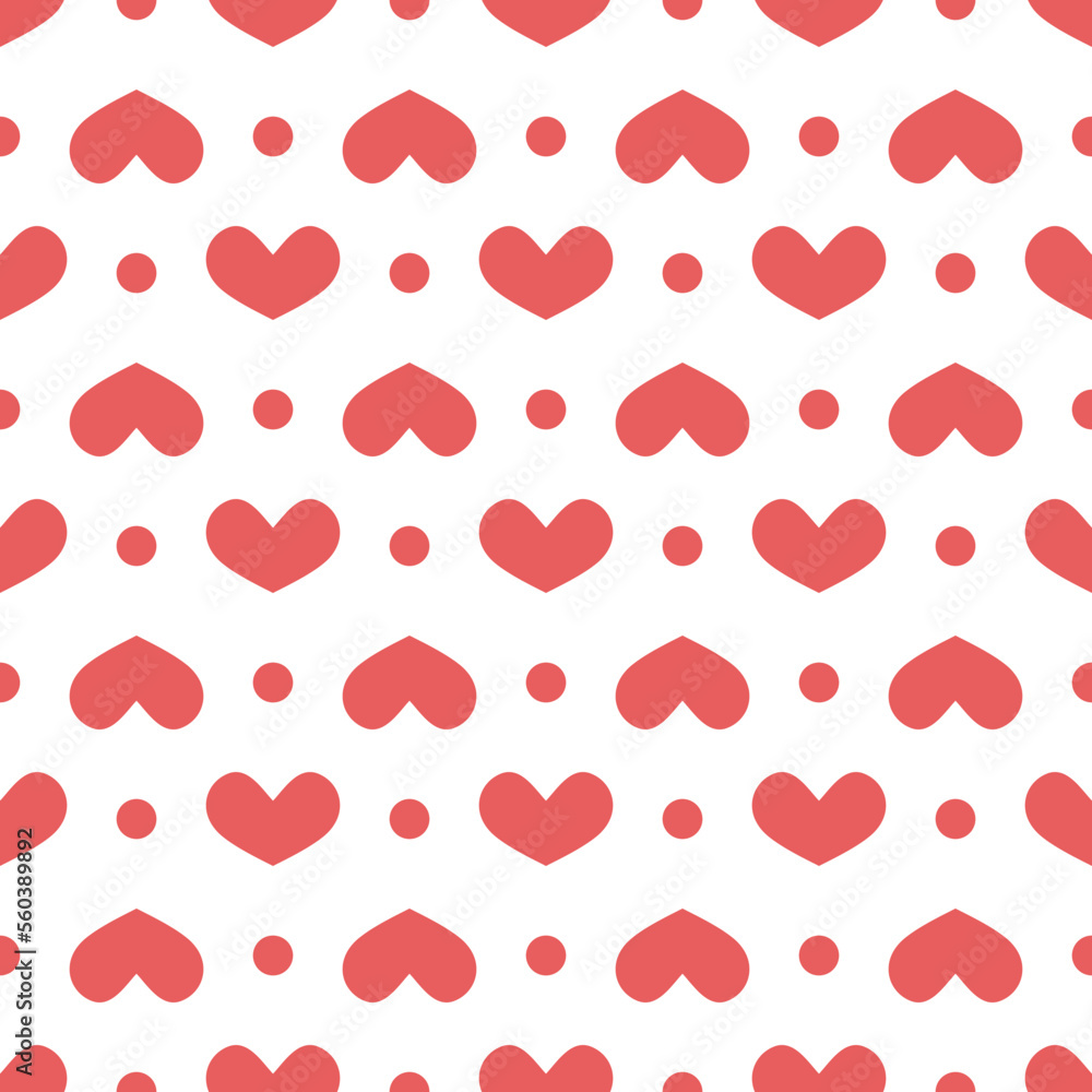 Vector seamless pattern with hearts and dots. Cute design for fabric, wrapping, wallpaper for Valentine's Day.