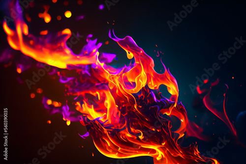  Fire flames on black background. Gerative AI 