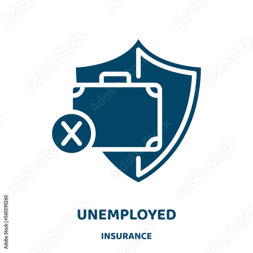 unemployed vector icon from insurance collection. work filled flat symbol for mobile concept and web design. Black people glyph icon. Isolated sign, logo illustration. Vector graphics.