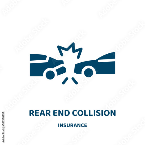 rear end collision vector icon from insurance collection. crash filled flat symbol for mobile concept and web design. Black accident glyph icon. Isolated sign, logo illustration. Vector graphics.
