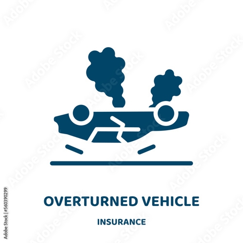 overturned vehicle vector icon from insurance collection. insurance filled flat symbol for mobile concept and web design. Black auto glyph icon. Isolated sign, logo illustration. Vector graphics.