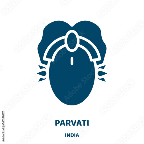 parvati vector icon from india collection. india filled flat symbol for mobile concept and web design. Black hindu glyph icon. Isolated sign, logo illustration. Vector graphics.
