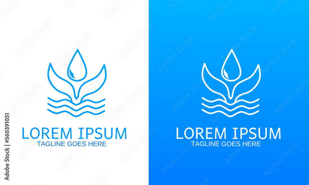 Template logo tail whale with drop water line art simple Template logo tail whale with drop water line art simple