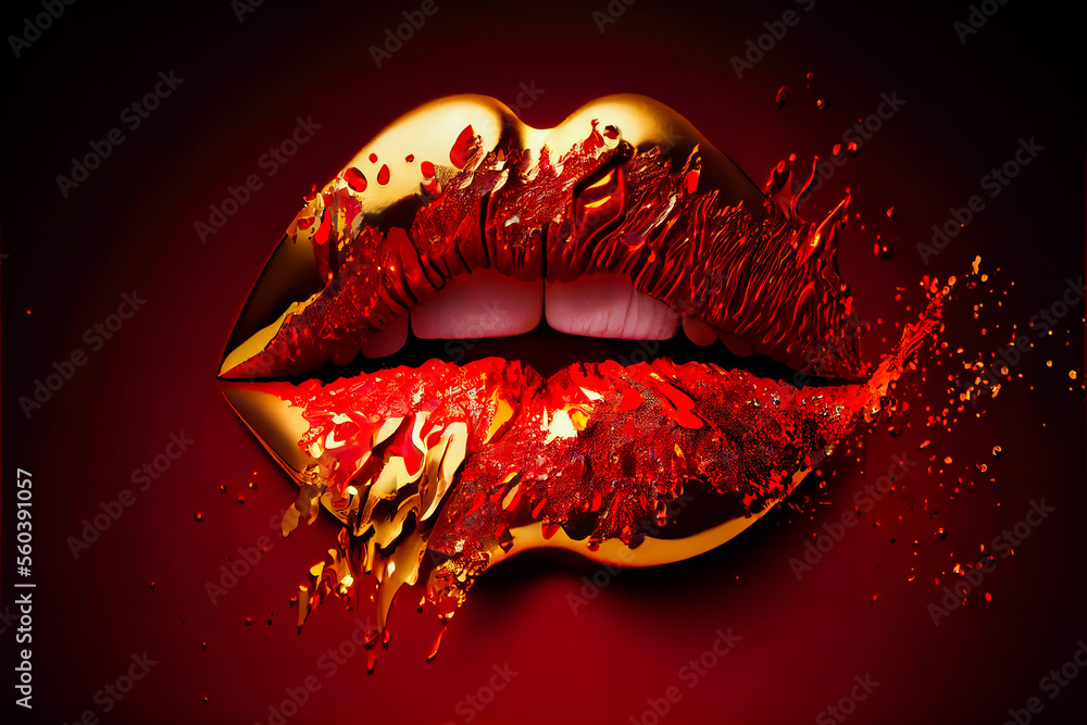 Lips with colorful splashes. Glossy colored and sexy Lips.  Generative AI. - obrazy, fototapety, plakaty 