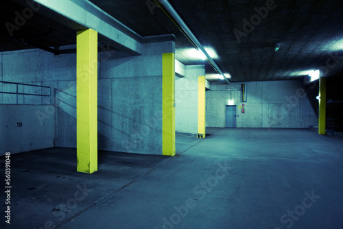 A empty underground parking garage, Innsbruck, Austria. photo