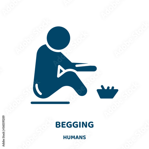 begging vector icon from humans collection. beg filled flat symbol for mobile concept and web design. Black poor glyph icon. Isolated sign, logo illustration. Vector graphics.