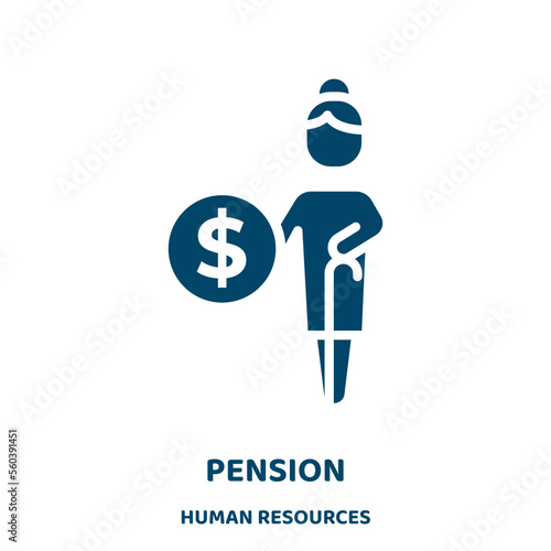 pension vector icon from human resources collection. retirement filled flat symbol for mobile concept and web design. Black old glyph icon. Isolated sign, logo illustration. Vector graphics.