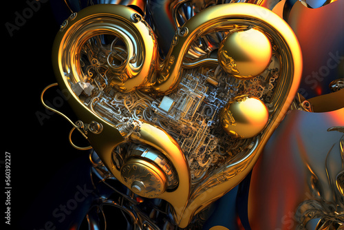 Love heart design with ornate technological details. Generative AI, this image is not based on any original image, character or person.