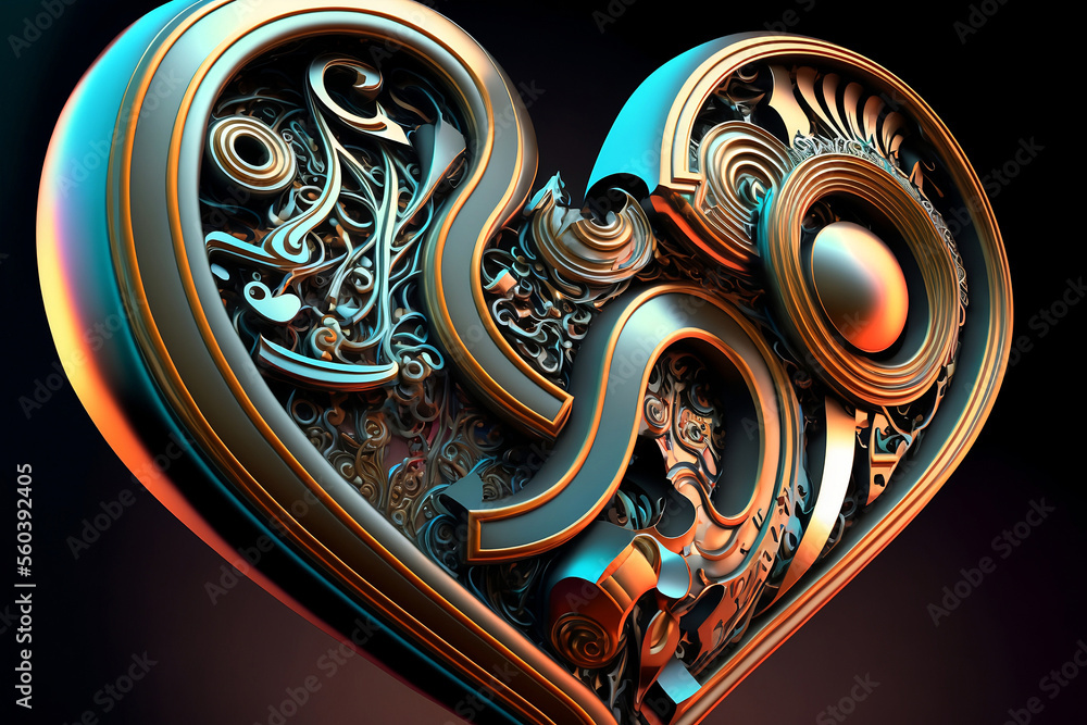 Naklejka premium Love heart design with ornate intricate details. Generative AI, this image is not based on any original image, character or person.