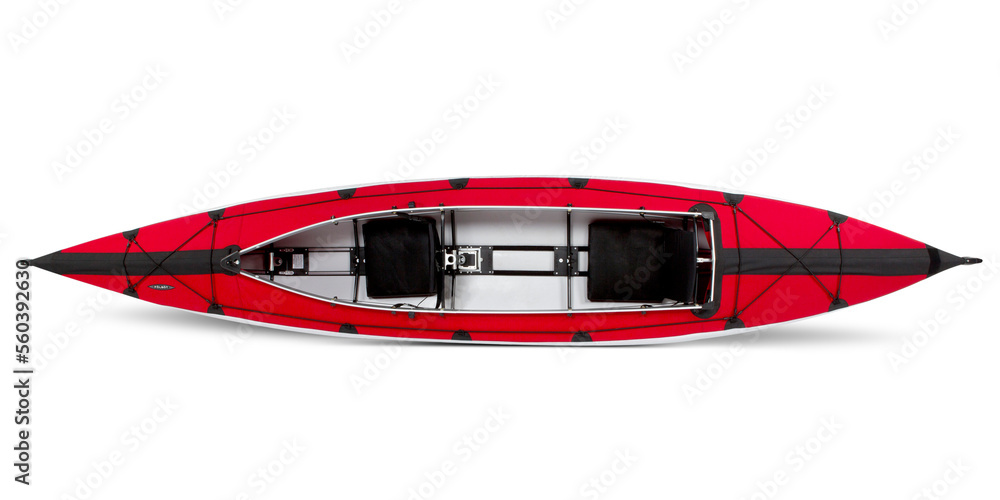 Red folding tandem kayak. Red folding tandem kayak.