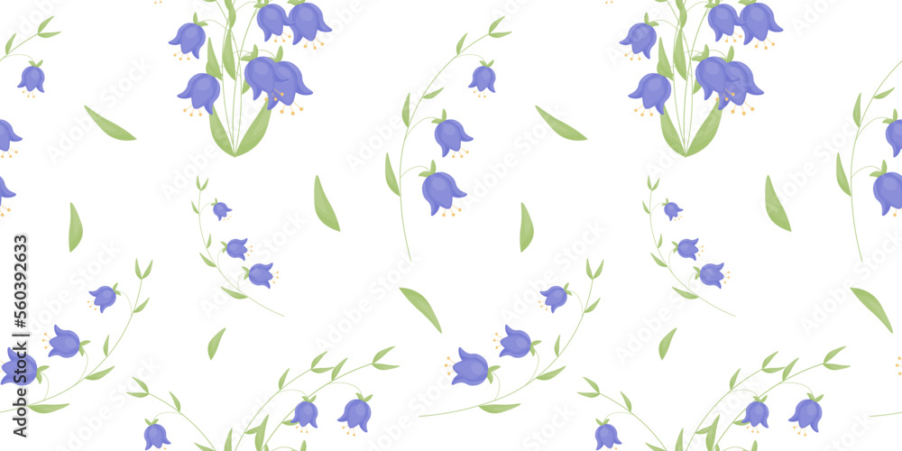 Seamless Pattern with flowers Bells. flowers on a transparent background. Blue flowers. Vector