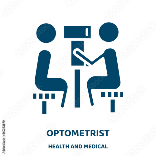 optometrist vector icon from health and medical collection. eye filled flat symbol for mobile concept and web design. Black health glyph icon. Isolated sign, logo illustration. Vector graphics.