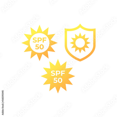 UV, sun protection, SPF 50 vector icons on white