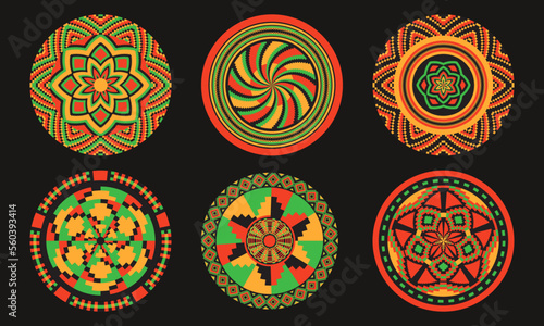 Set of African decorative elements. Round ornament pattern. Collection of mandalas in tribal style.