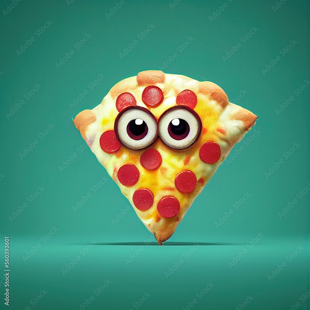Cute Pizza Character - obrazy, fototapety, plakaty 