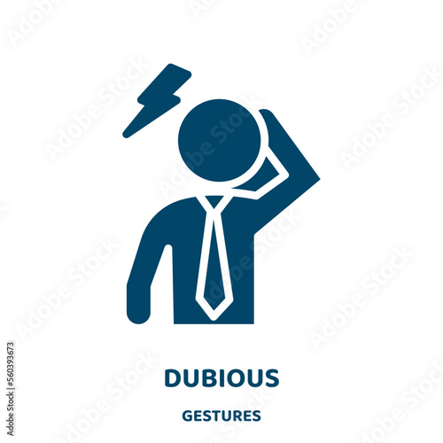 dubious vector icon from gestures collection. trust filled flat symbol for mobile concept and web design. Black believable glyph icon. Isolated sign, logo illustration. Vector graphics.