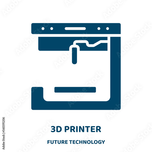 3d printer vector icon from future technology collection. printer filled flat symbol for mobile concept and web design. Black technology glyph icon. Isolated sign, logo illustration. Vector graphics.