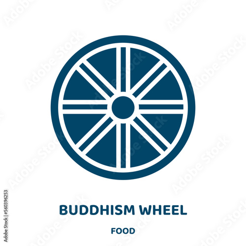 buddhism wheel vector icon from food collection. buddha filled flat symbol for mobile concept and web design. Black zen glyph icon. Isolated sign, logo illustration. Vector graphics.