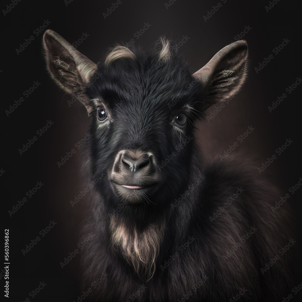 Fototapeta premium Farmyard Goat Portrait-Generative AI