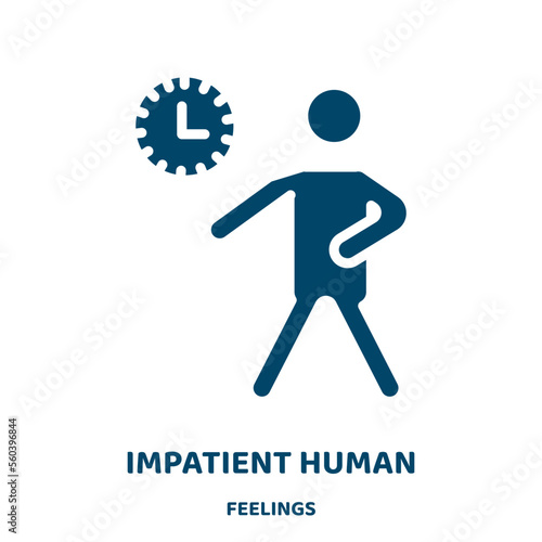 impatient human vector icon from feelings collection. person filled flat symbol for mobile concept and web design. Black impatient glyph icon. Isolated sign, logo illustration. Vector graphics.