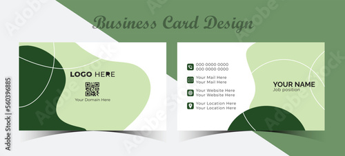 Modern business card design with green and white colour. Abstract shape professional business card template.