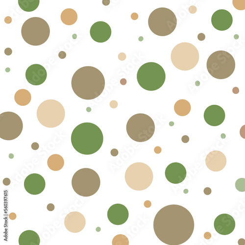 Earthtone polka dots on a white background.