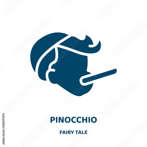 pinocchio vector icon from fairy tale collection. character filled flat symbol for mobile concept and web design. Black puppet glyph icon. Isolated sign, logo illustration. Vector graphics.