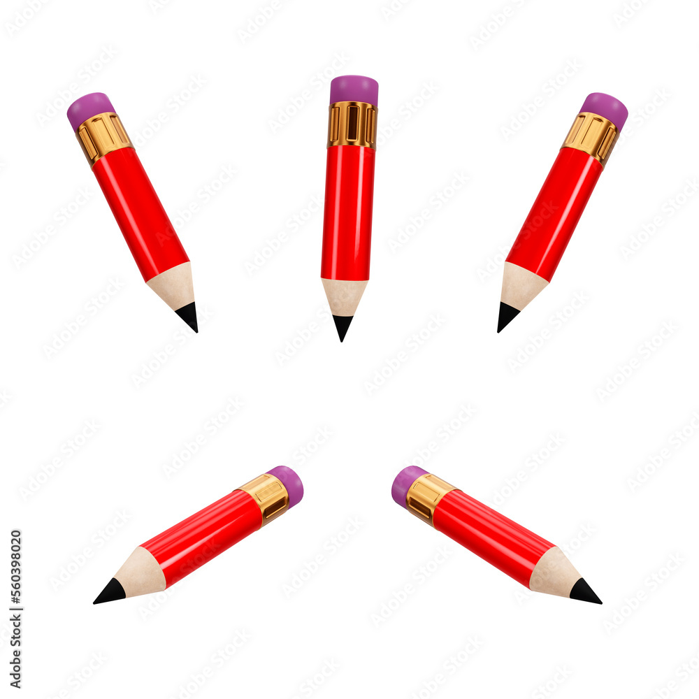 Pencil in 5 angles isolated on transparent background 3d rendering Pencil in 5 angles isolated on transparent background 3d rendering