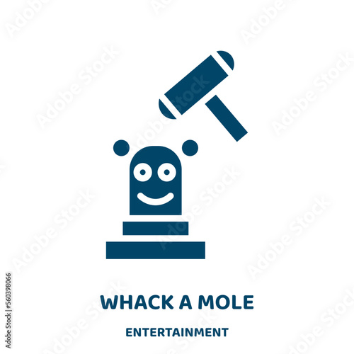 whack a mole vector icon from entertainment collection. fun filled flat symbol for mobile concept and web design. Black amusement glyph icon. Isolated sign, logo illustration. Vector graphics.