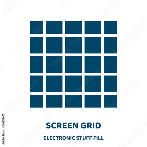 screen grid vector icon from electronic stuff fill collection. digital filled flat symbol for mobile concept and web design. Black technology glyph icon. Isolated sign, logo illustration. Vector .